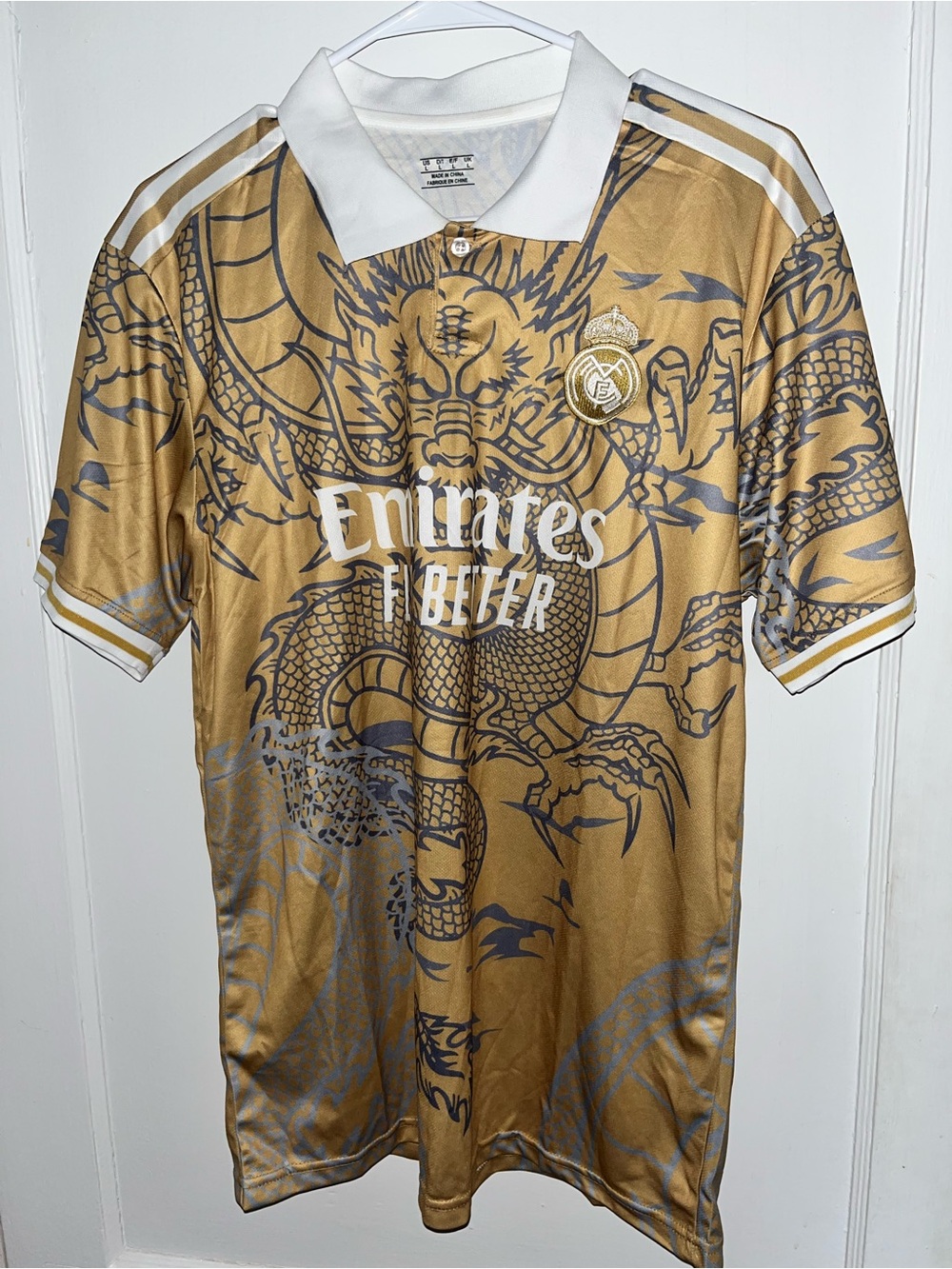 Real Madrid Men’s Gold Dragon Soccer Jersey with Shorts